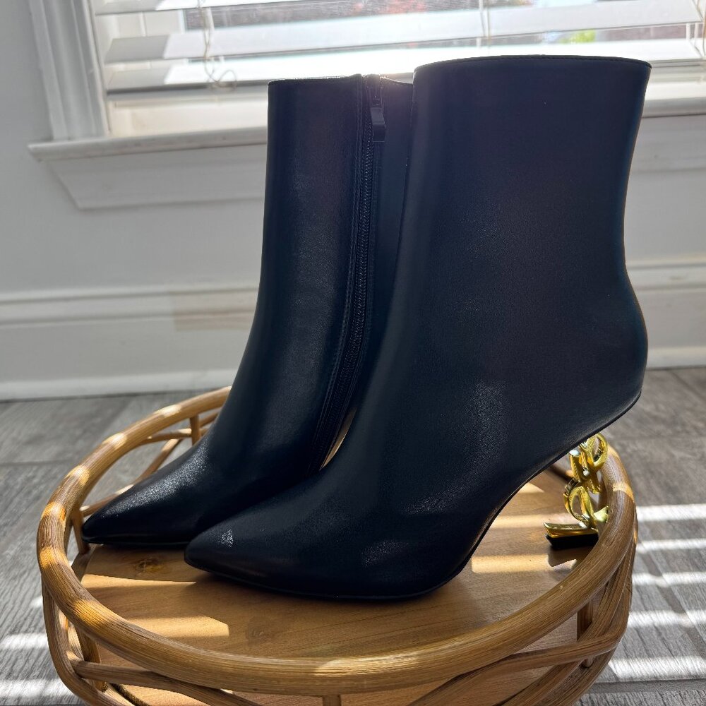 Saint Laurent Womens YSL Logo Pointed Toe Ankle Boots Shoes